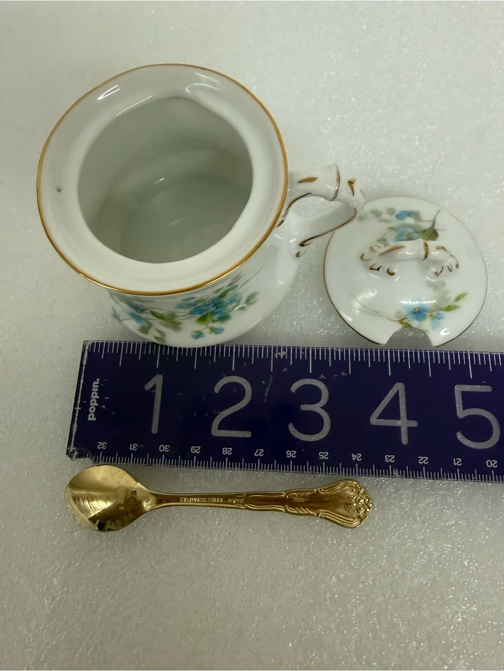 Vtg Schwarzburg Porcelain lidded Sugar Bowl Blue forget-me-knots Gold Trim